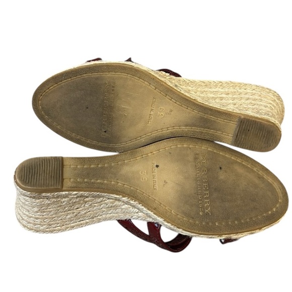 Burberry Nova Check Red Patent Leather Espadrille Wedge Sandals Size 39 IT, 8 US - Picture 11 of 14